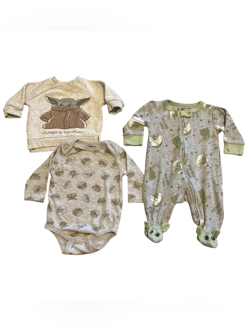Star Wars Baby Yoda Grogu 3 Piece Baby Outfit Bundle Newborn–3M Cutest in the Ga